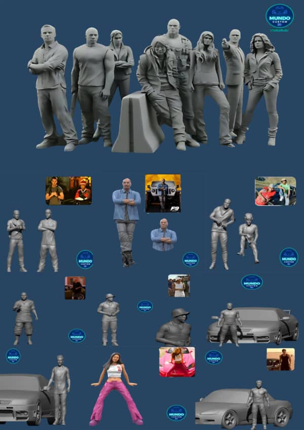 Mega Pack de Figuras de Resina sin Pintar de Fast and Furious en Escala 1/64