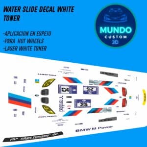 Decals M-Power GT2 con Tinta Blanca para BMW M3 E90 Hot Wheels