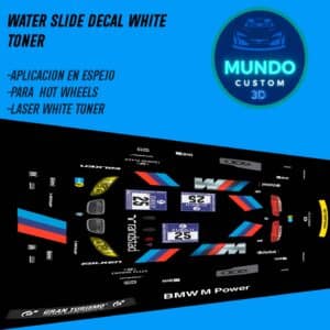 Decals Black M-Power GT2 con Tinta Blanca para BMW M3 E90 Hot Wheels (1:64)