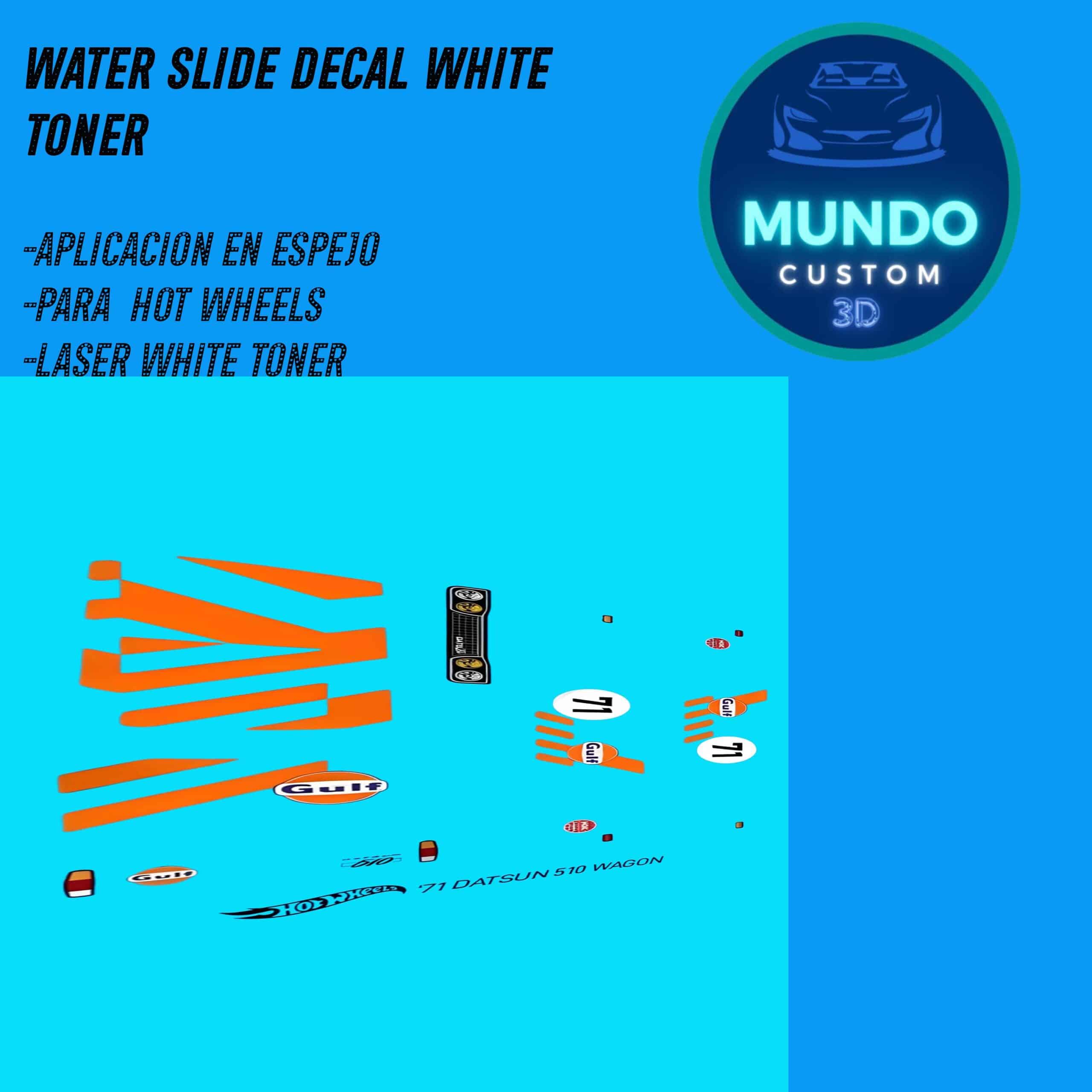 Decals Lubricantes G Tinta Blanca Datsun 510 Wagon Hot Wheels 1/64 - Custom Racing Kit"