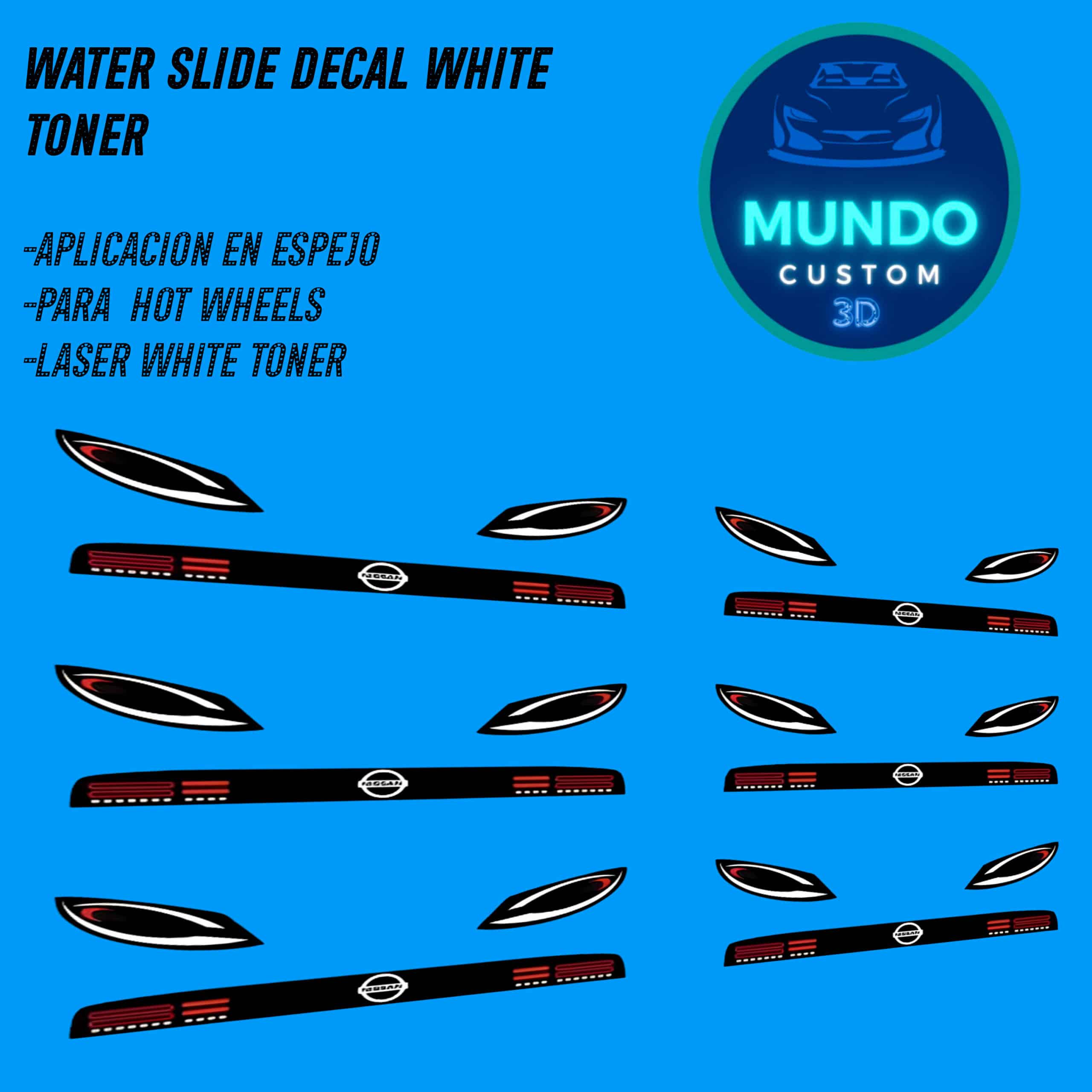 ¡Mirada del Futuro Z! Decals de Faros con Tinta Blanca: Nissan 400Z (Hot Wheels 1:64)