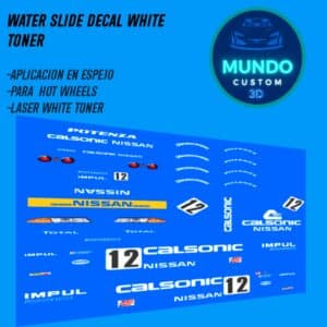 ¡Leyenda del JTCC! Set de Decals "Kalsonik" Variados con Tinta Blanca Real: Nissan Skyline R32 (Hot Wheels 1:64)