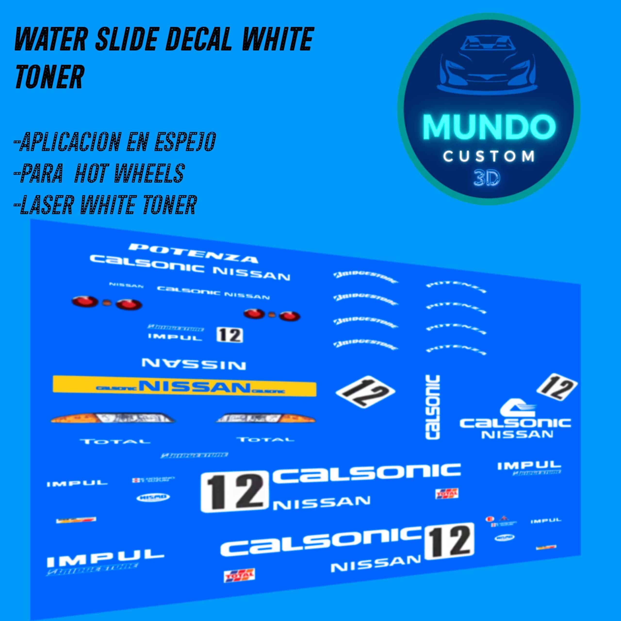 ¡Leyenda del JTCC! Set de Decals "Kalsonik" Variados con Tinta Blanca Real: Nissan Skyline R32 (Hot Wheels 1:64)