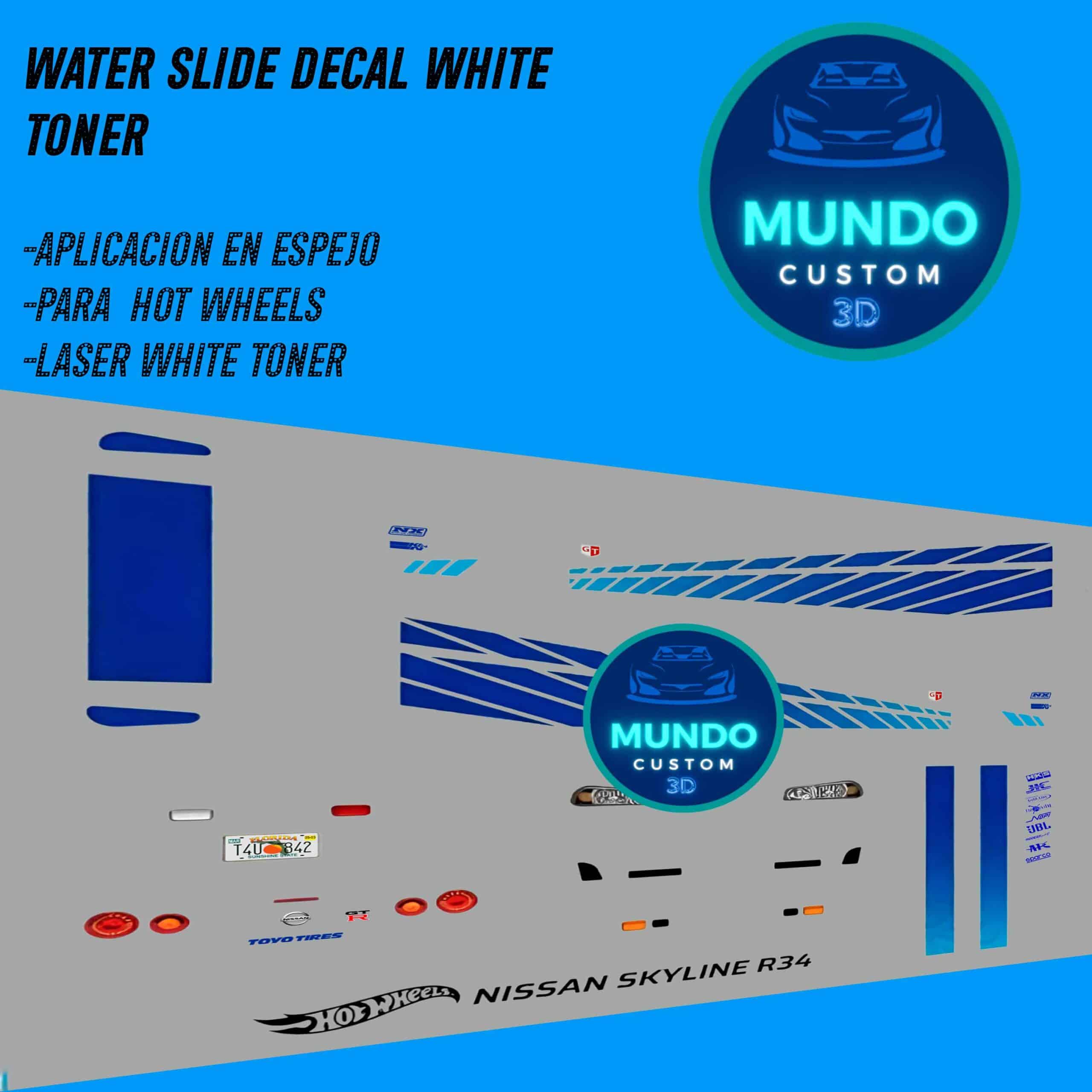 Decals "BRYAN FAST" en Tinta Blanca: Personaliza tu Nissan Skyline R34 Hot Wheels