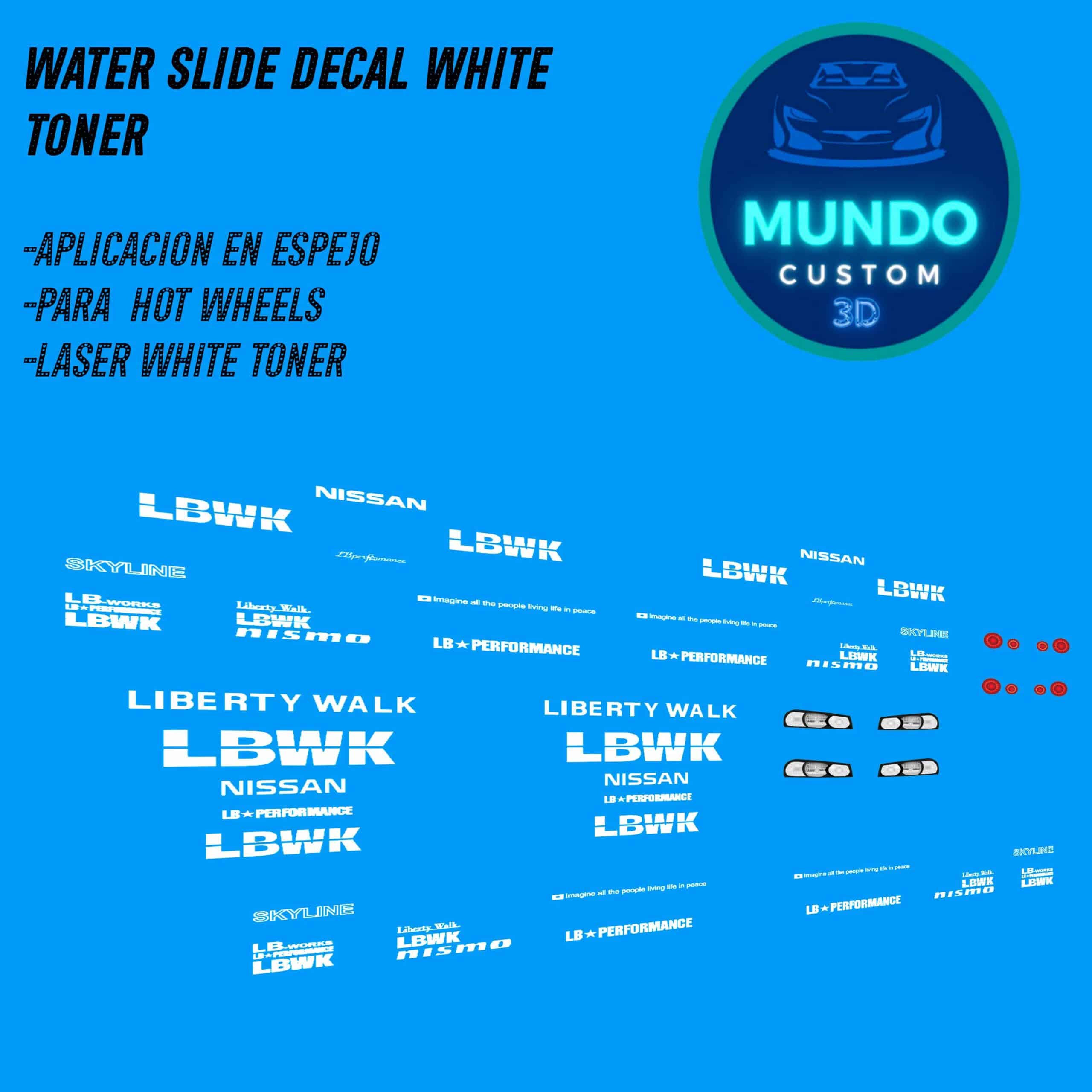 Decals "LIBERTY" en Tinta Blanca: El Acabado Definitivo para tu Nissan Skyline R34 LBWK Silhouette (1:64)
