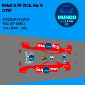Decals "SUPREM@" en Tinta Blanca: El Estilo Urbano Definitivo para tu Nissan Skyline R34 Hot Wheels