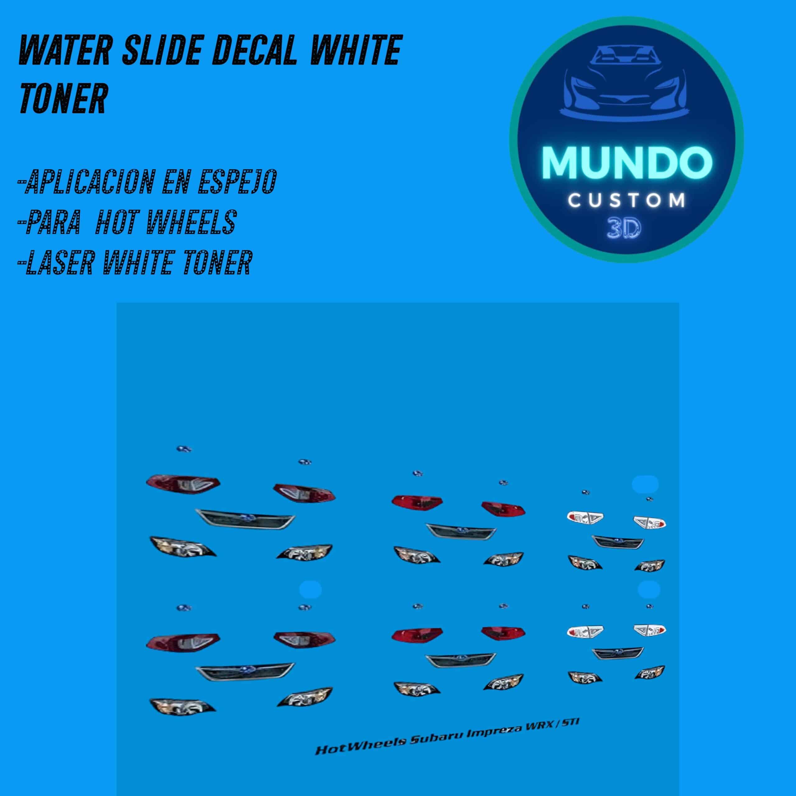 Decals "PRO-BEAM" en Tinta Blanca: El Detalle de Iluminación Definitivo para tu Subaru Impreza WRX STI Hot Wheels