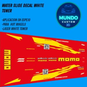 Decals "MOMO FAST" en Tinta Blanca: La Firma de Competición para tu Acura Integra Hot Wheels