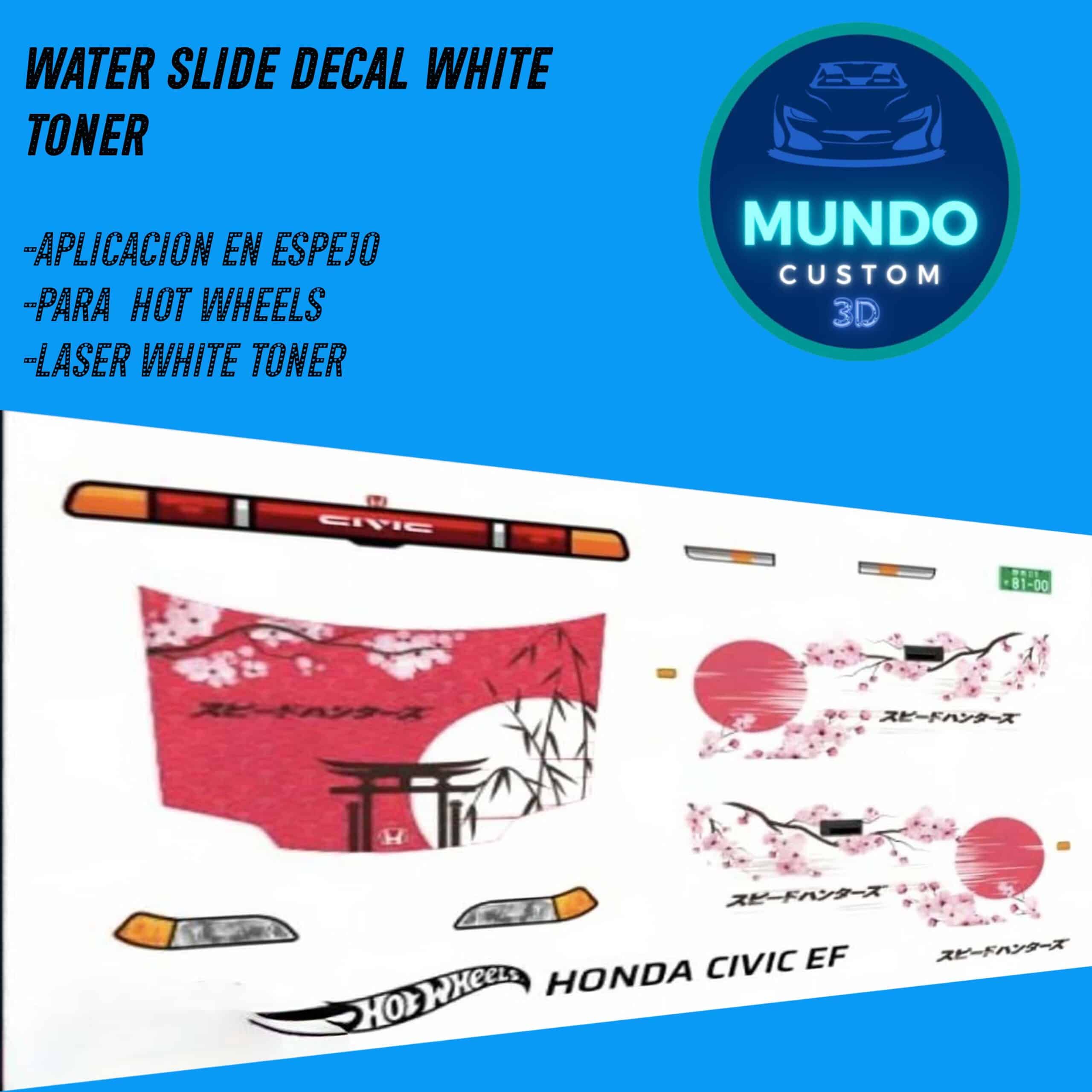 Decals "NIPPON SPIRIT" en Tinta Blanca: La Esencia JDM para tu Honda Civic EF Hot Wheels