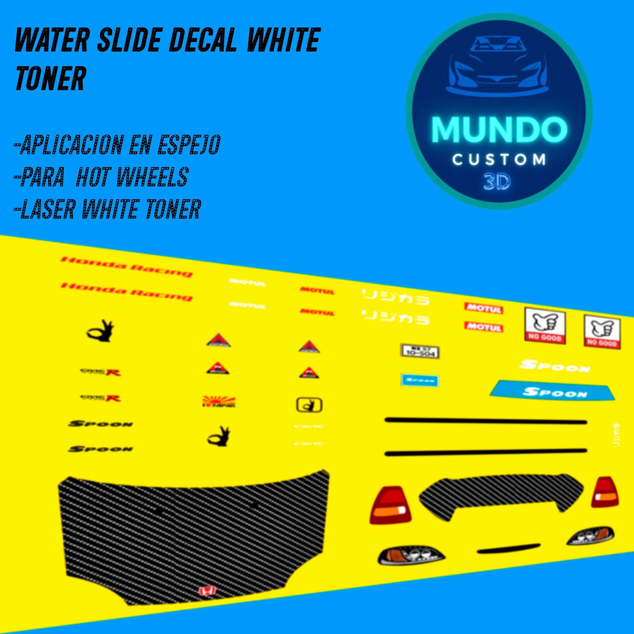 Decals "SPUMA-RACING" en Tinta Blanca: La Estética Definitiva para tu Honda Civic EK Hot Wheels