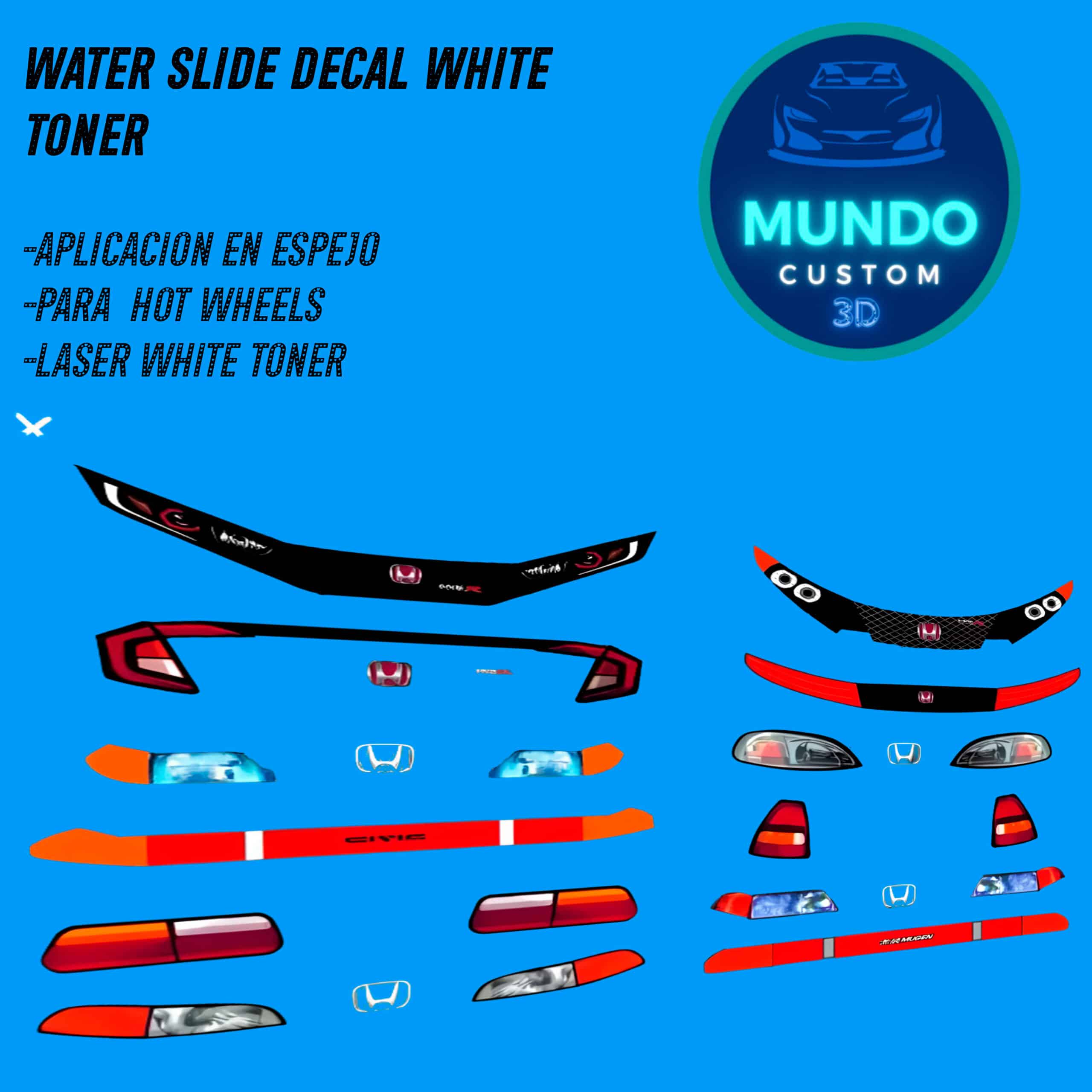 Decals "OPTIC-PACK" en Tinta Blanca: La Mirada de Precisión para tu Honda Civic Hot Wheels