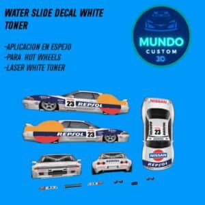 ¡Estilo Racing de Alto Octanaje! Decals "RPSL Carburantes" con Tinta Blanca Real: Nissan Skyline R32 (Hot Wheels 1:64)