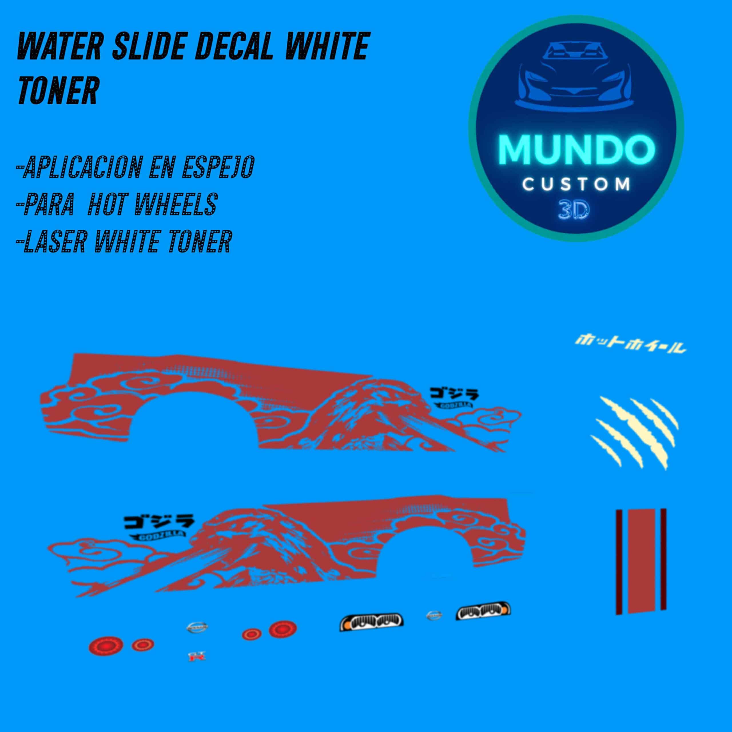 Decals "GODZILLA" en Tinta Blanca: El Poder Definitivo para tu Nissan Skyline R34 Hot Wheels