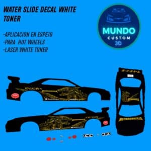 Decals "MECHAGODZILLA" con Tinta Blanca: La Evolución Cibernética para tu Nissan Skyline R34 Hot Wheels