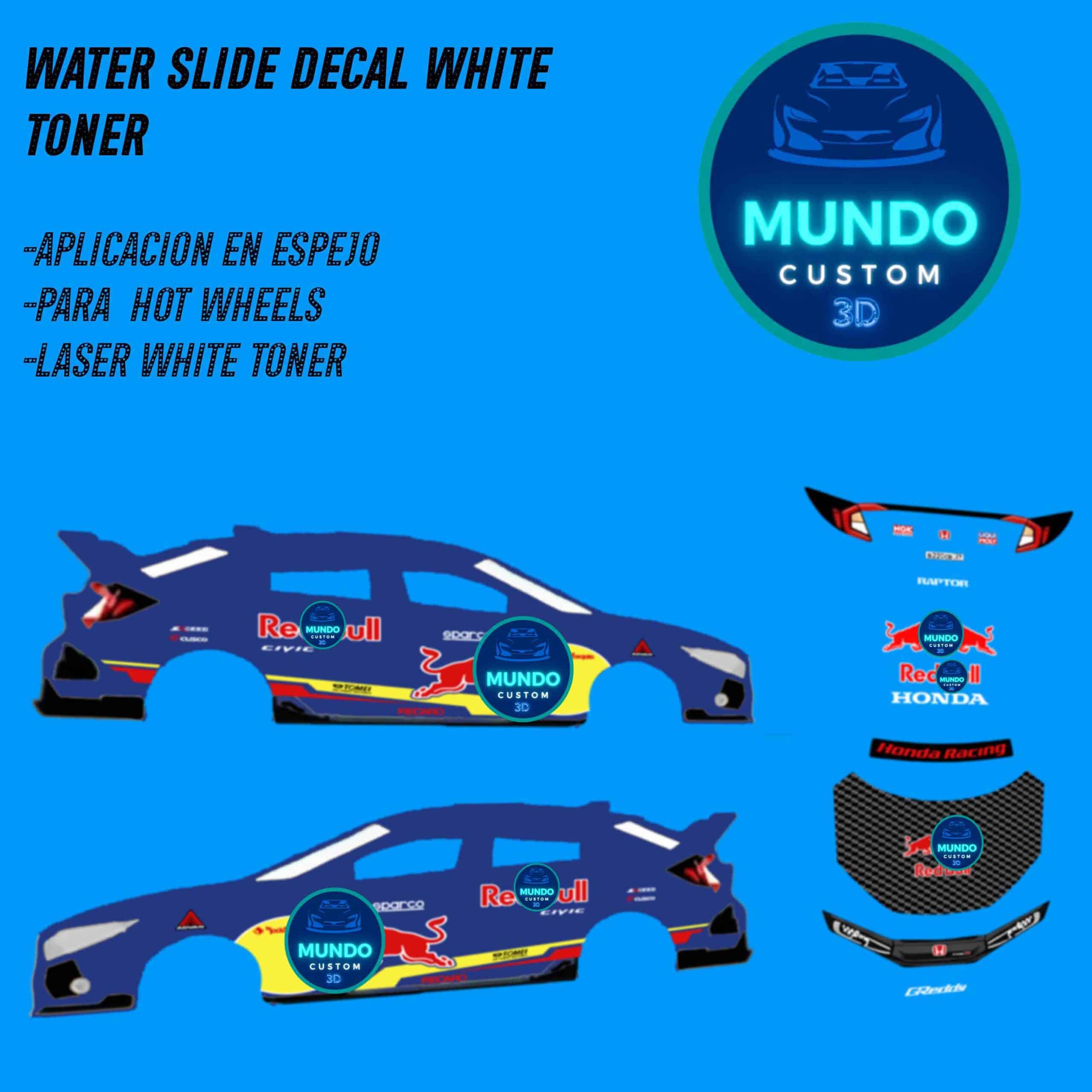 Calcas "Toro Energy Drink" con Tinta Blanca Real: Honda Civic Type R 2018 (Hot Wheels 1:64)