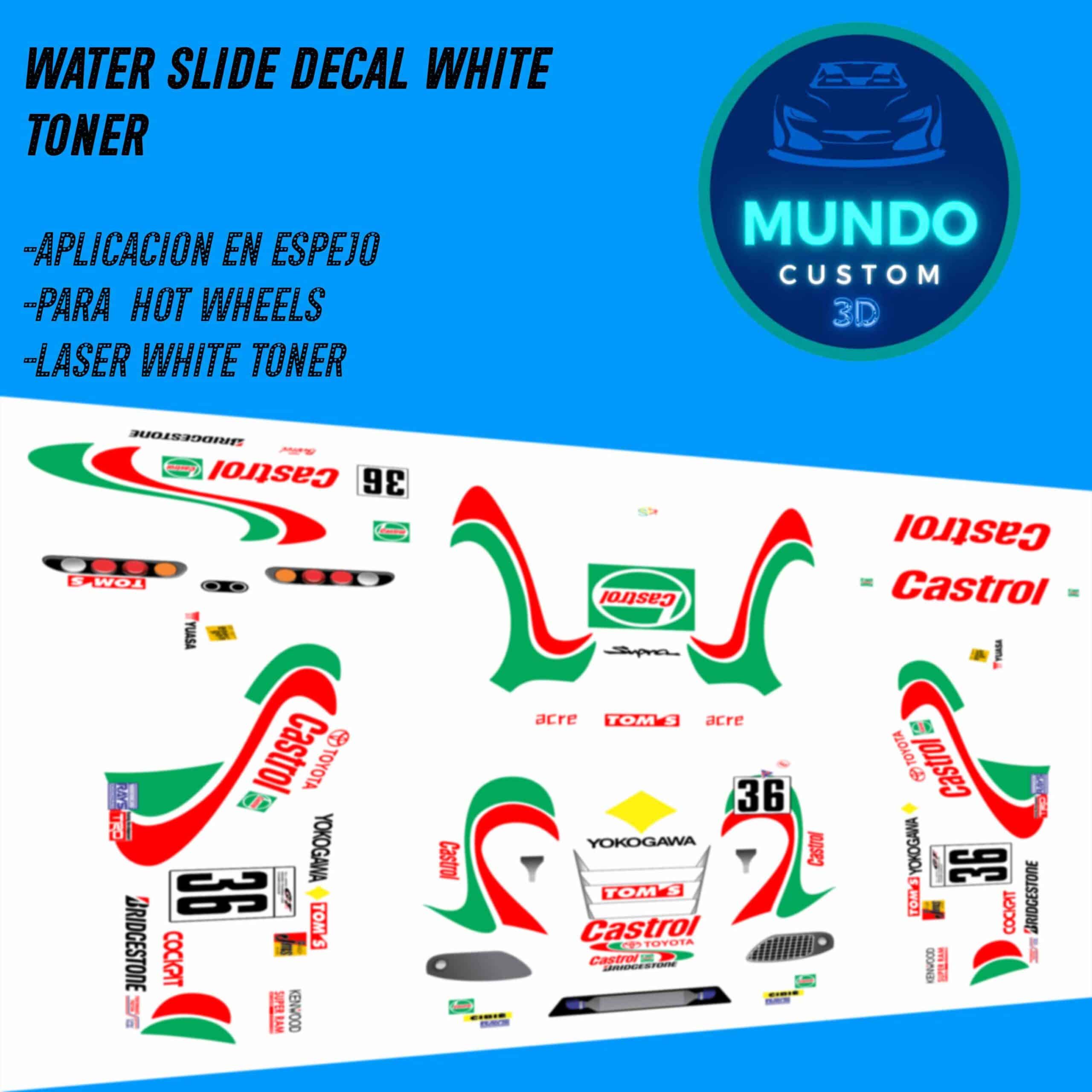 Decals "TOM’S RACING" en Tinta Blanca: La Identidad de Competición para tu Toyota Supra MK4 Hot Wheels