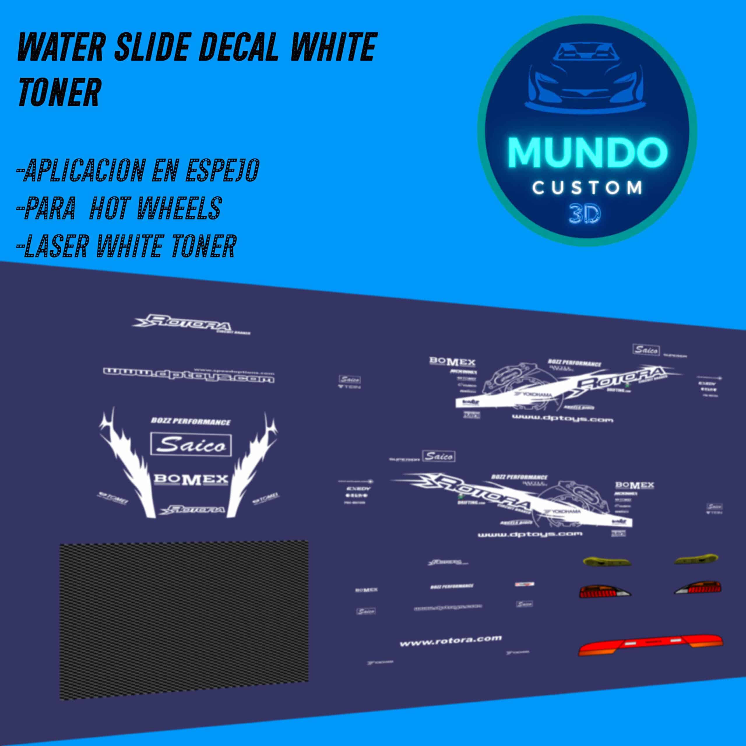 ¡Dominio Street Racing! Decals "Rotora Fast" con Tinta Blanca Real: Nissan 180SX/S15 (Hot Wheels 1:64)