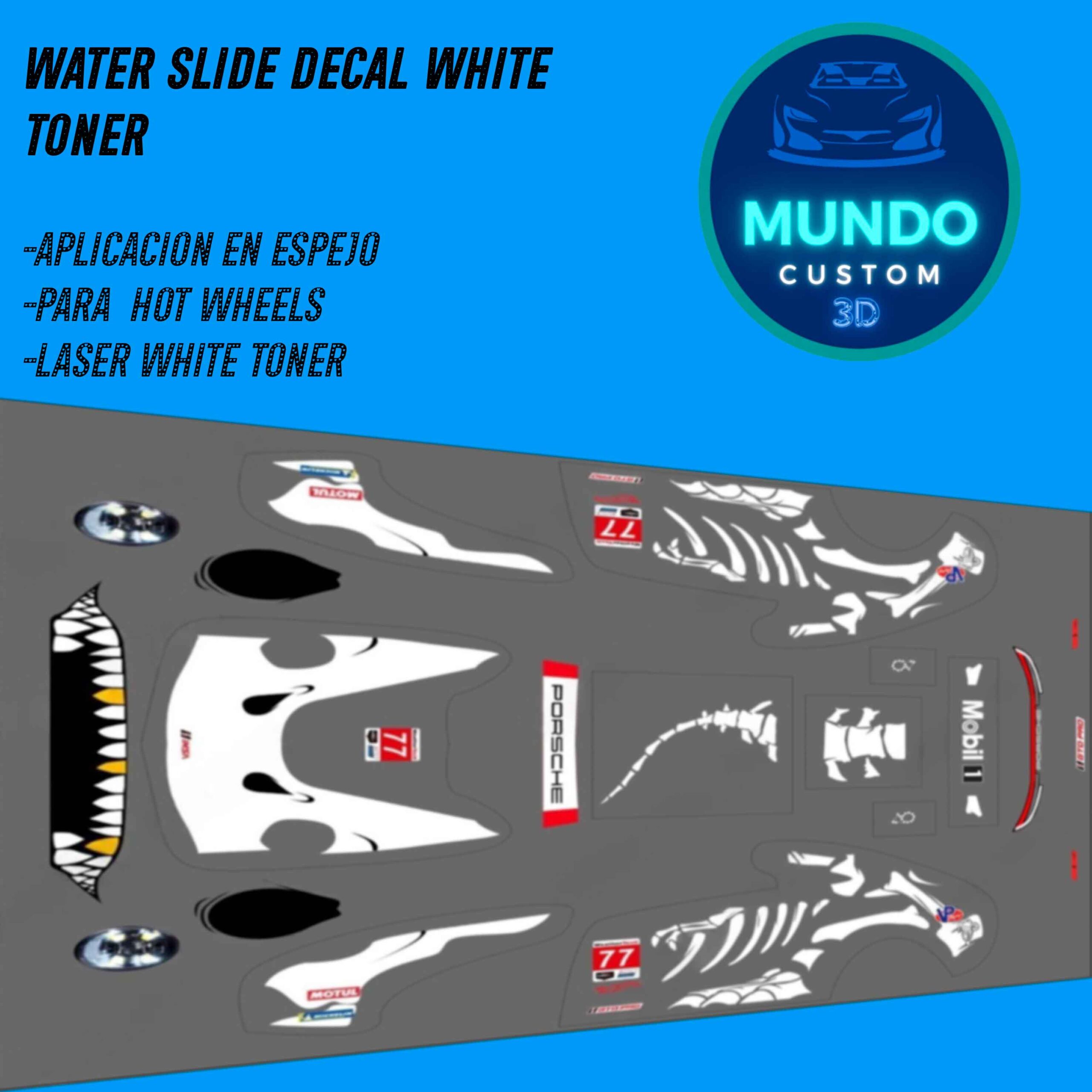 Decals Skeleton Tinta Blanca para Porsche 911 GT3 Hot Wheels (Escala 1:64)