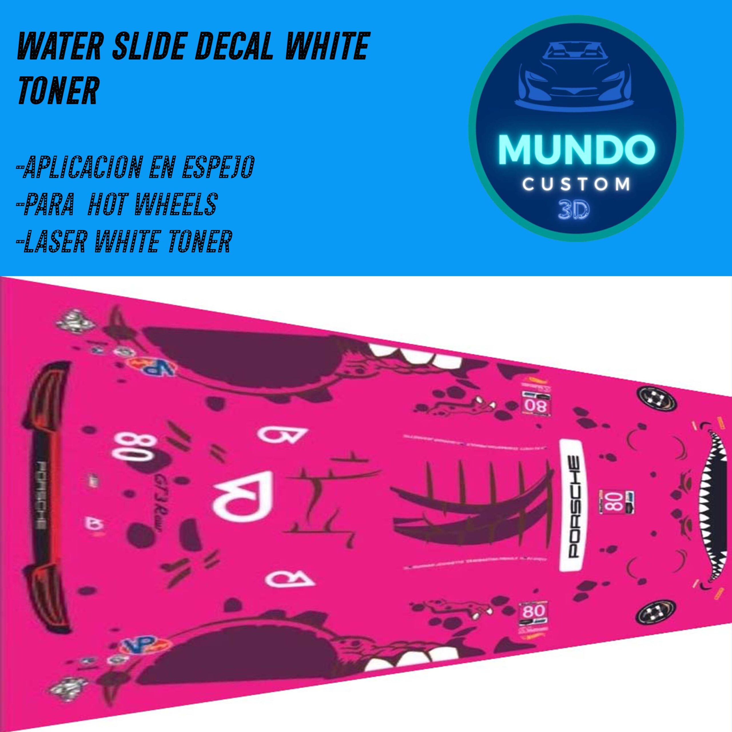 Decals Roxy Tinta Blanca para Porsche 911 (992) GT3 Hot Wheels (Escala 1:64)