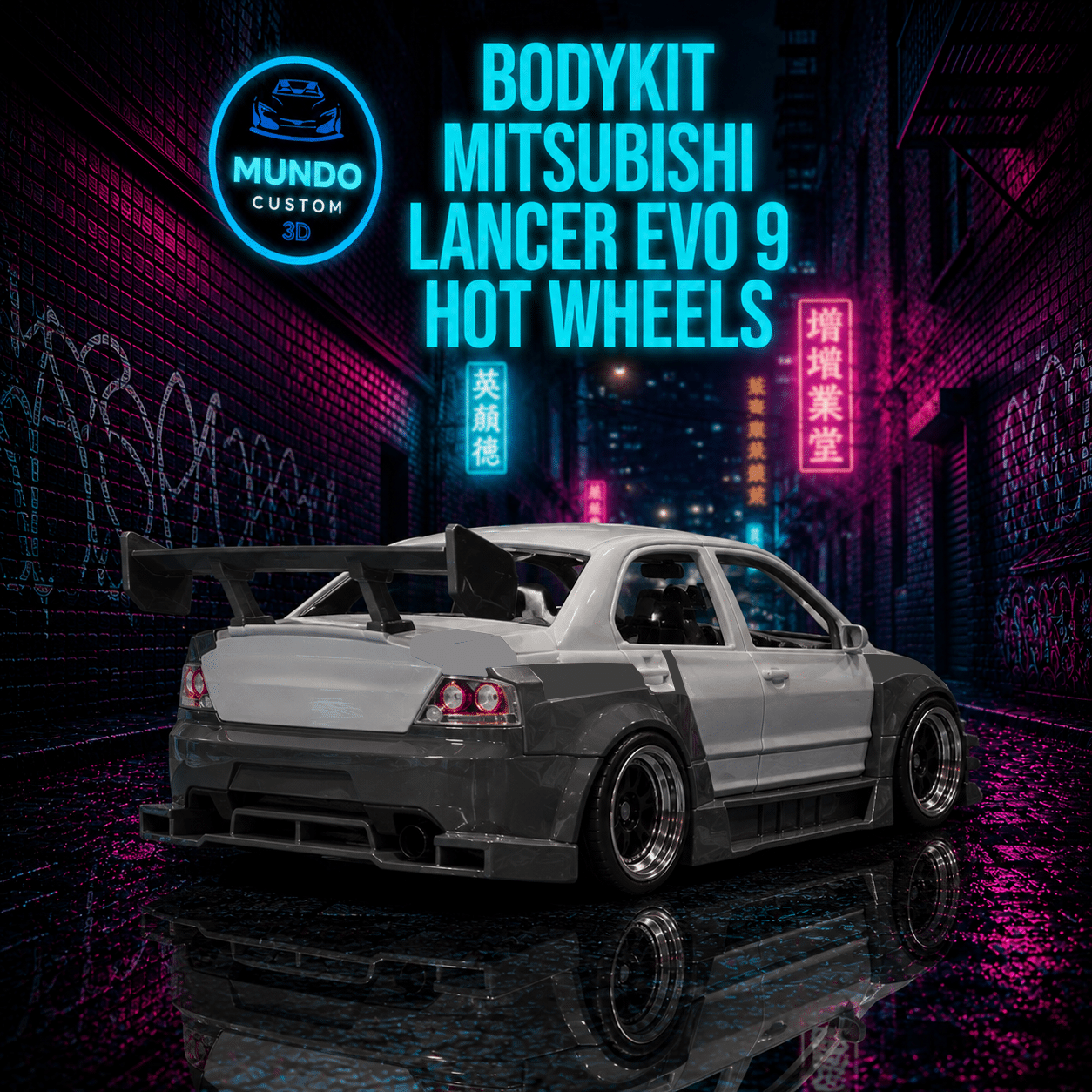 Bodykit Fatboy Plug & Play para Mitsubishi Lancer Evo 9 Hot Wheels (Escala 1:64) - Imagen 2