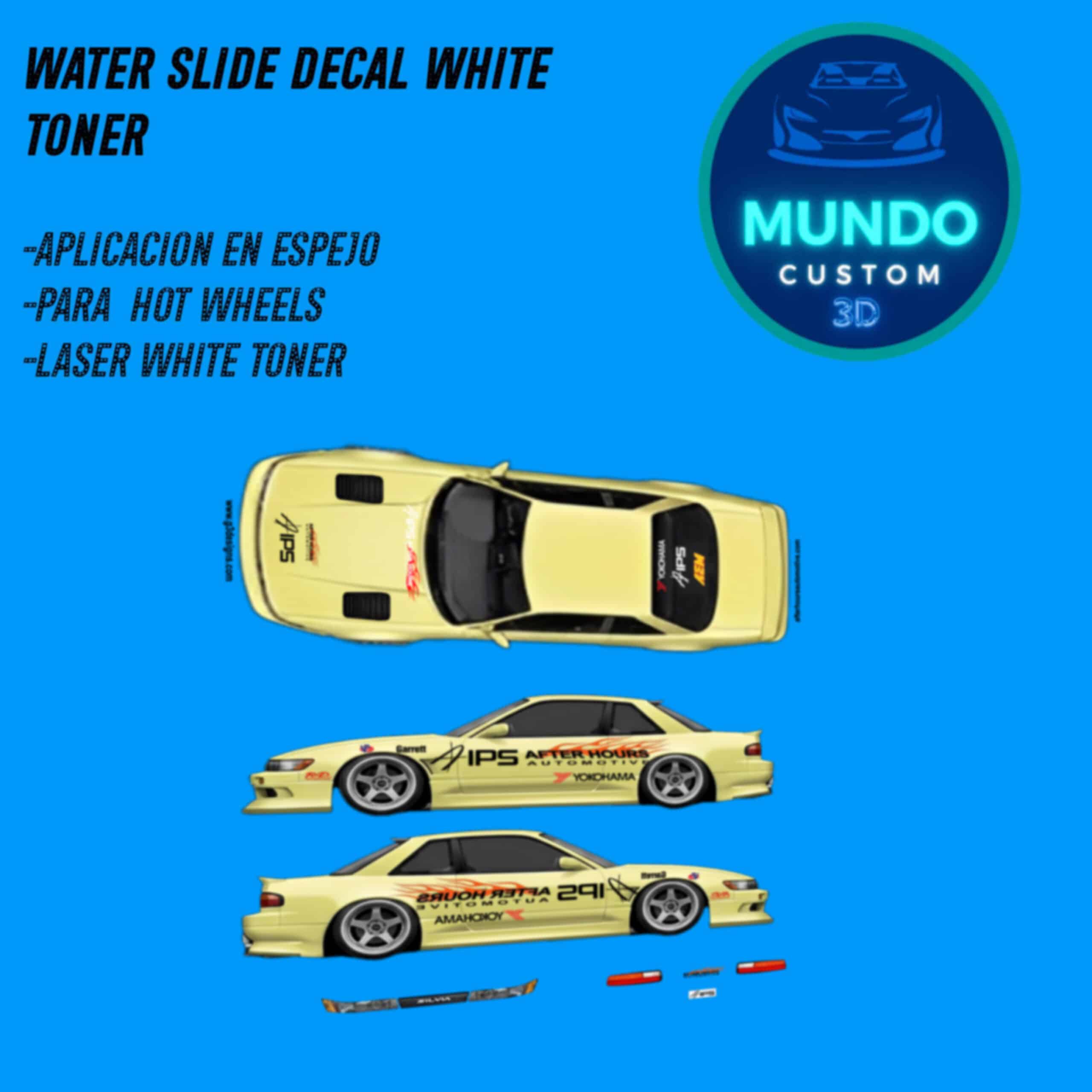 Decals Fast Tokyo Tinta Blanca para Nissan Silvia S13 Hot Wheels (Escala 1:64)