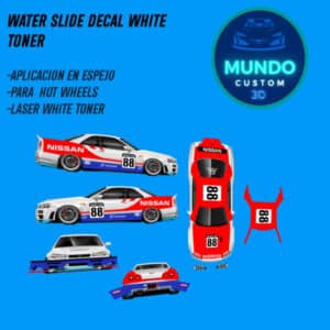 Decals Convención Malasia Tinta Blanca para Nissan Skyline R34 Hot Wheels (Escala 1:64)