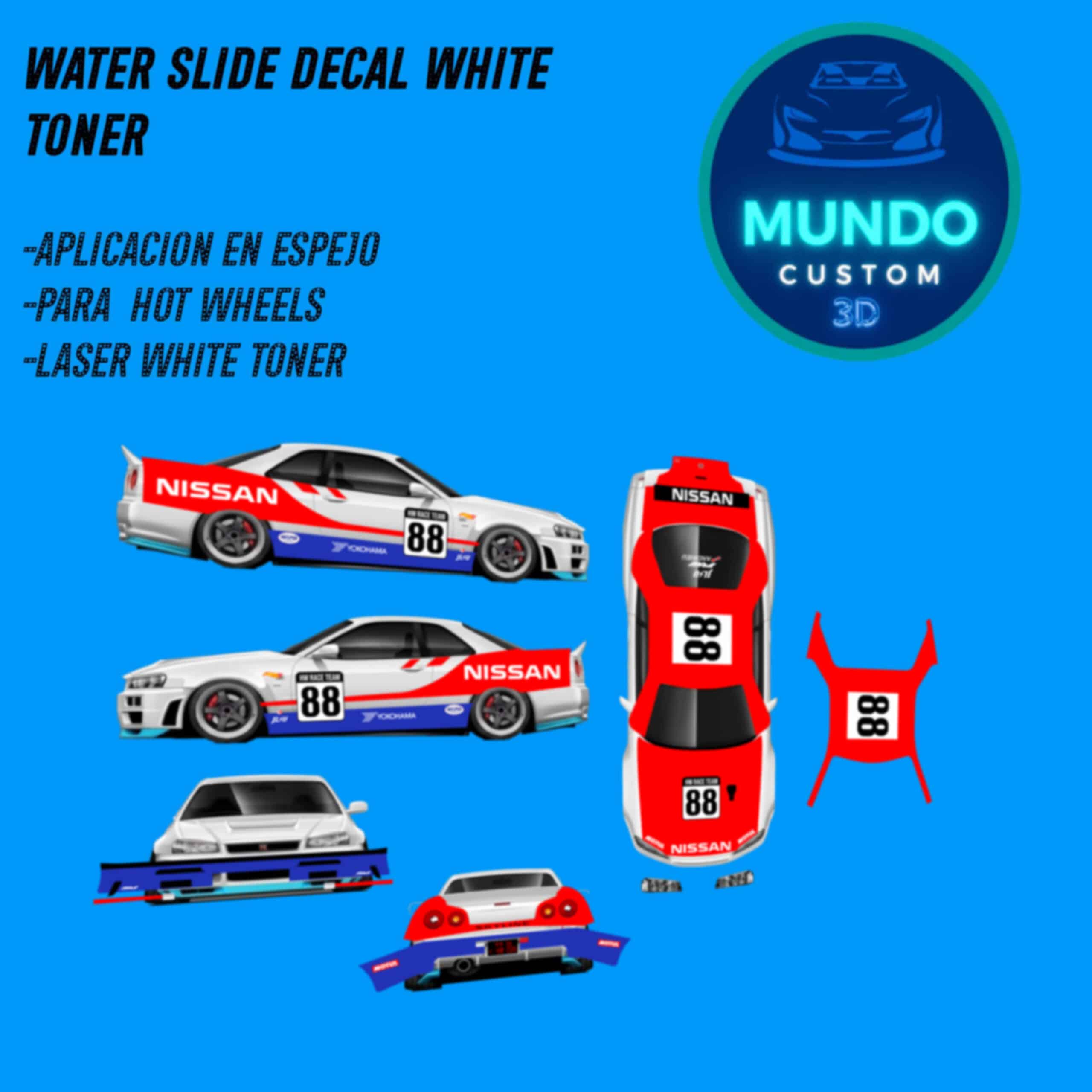 Decals Convención Malasia Tinta Blanca para Nissan Skyline R34 Hot Wheels (Escala 1:64)