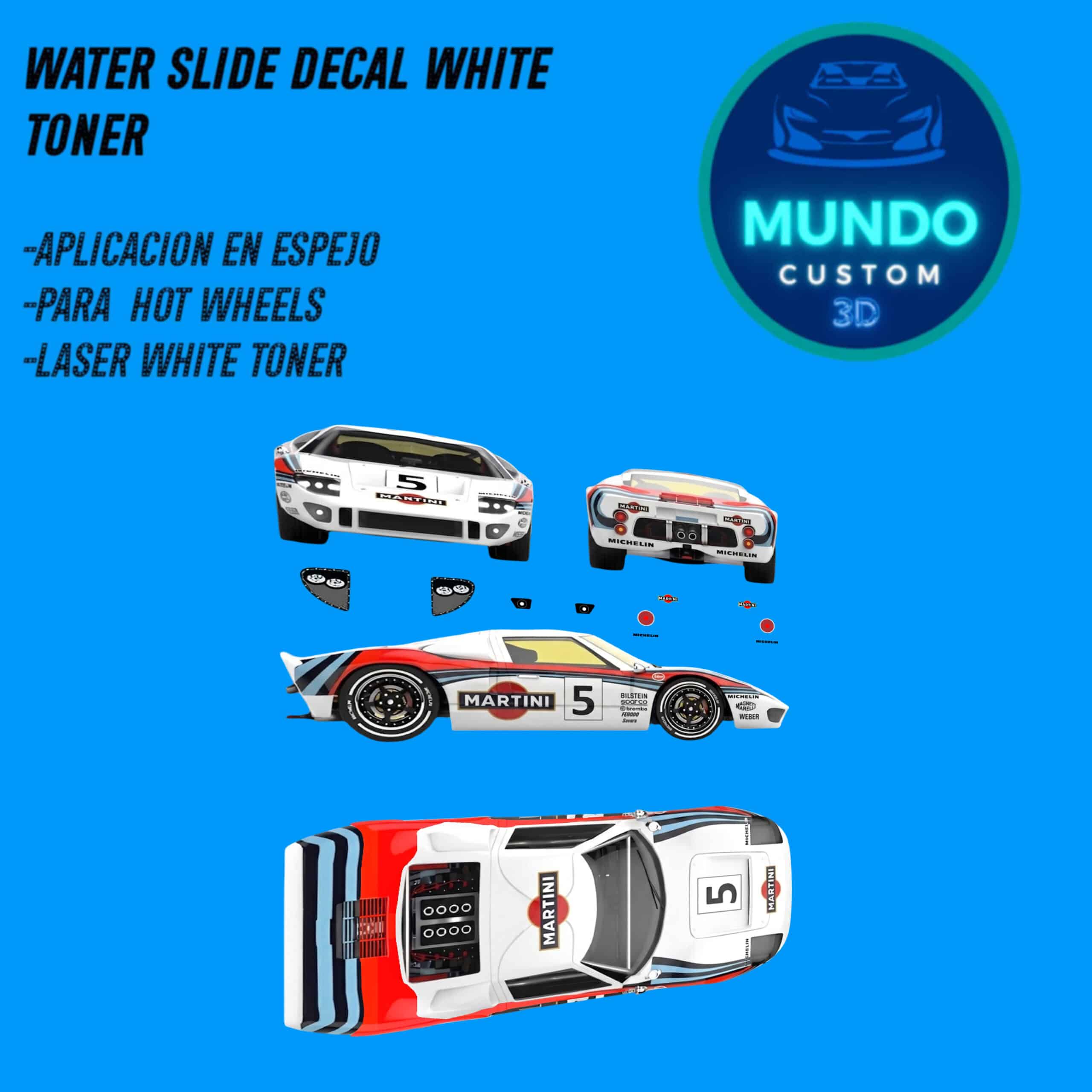 Decals Martínez WHITE Tinta Blanca para Ford GT40 Mk2 Hot Wheels (Escala 1:64)