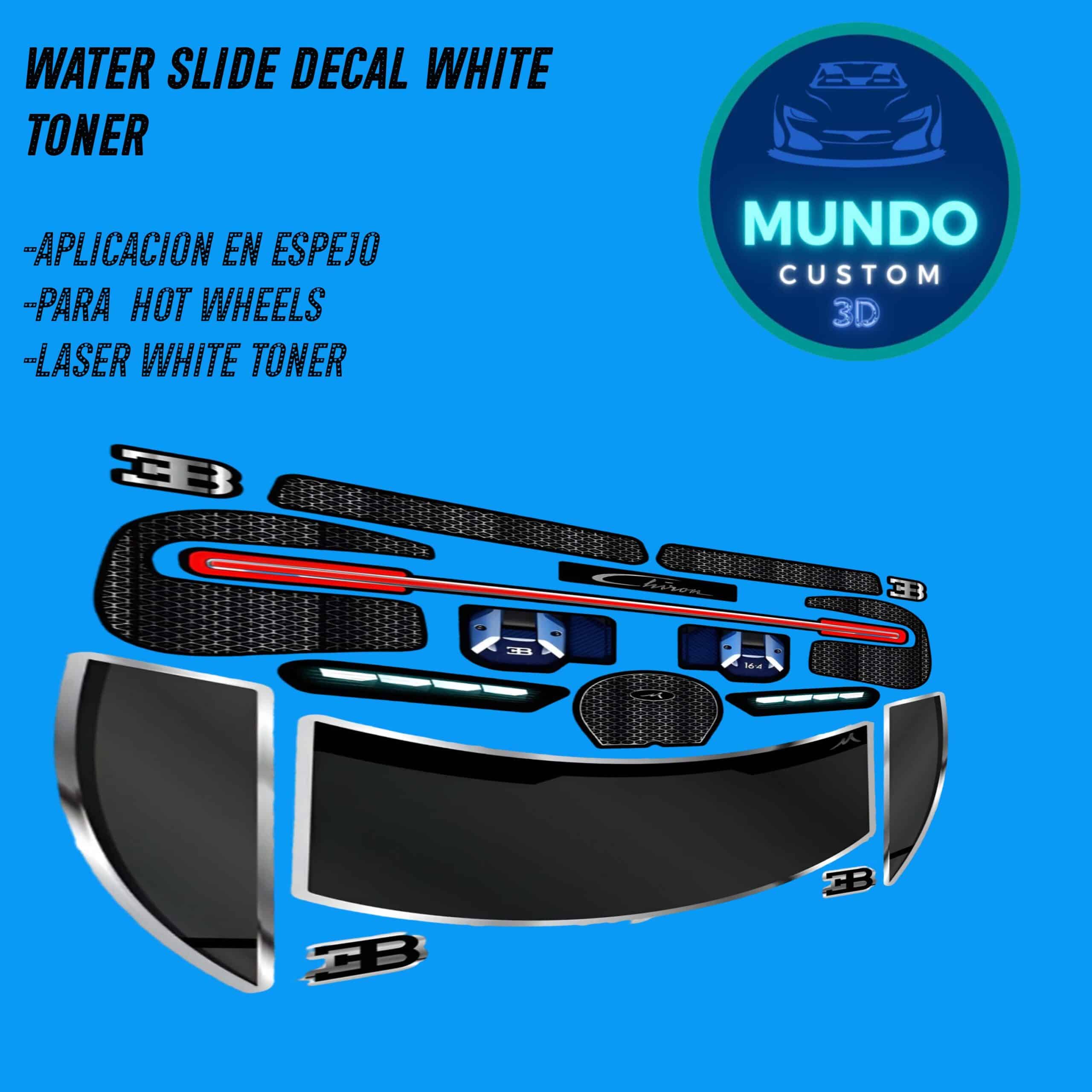 Decals Detailing Tinta Blanca para Bugatti Chiron Hot Wheels (Escala 1:64)