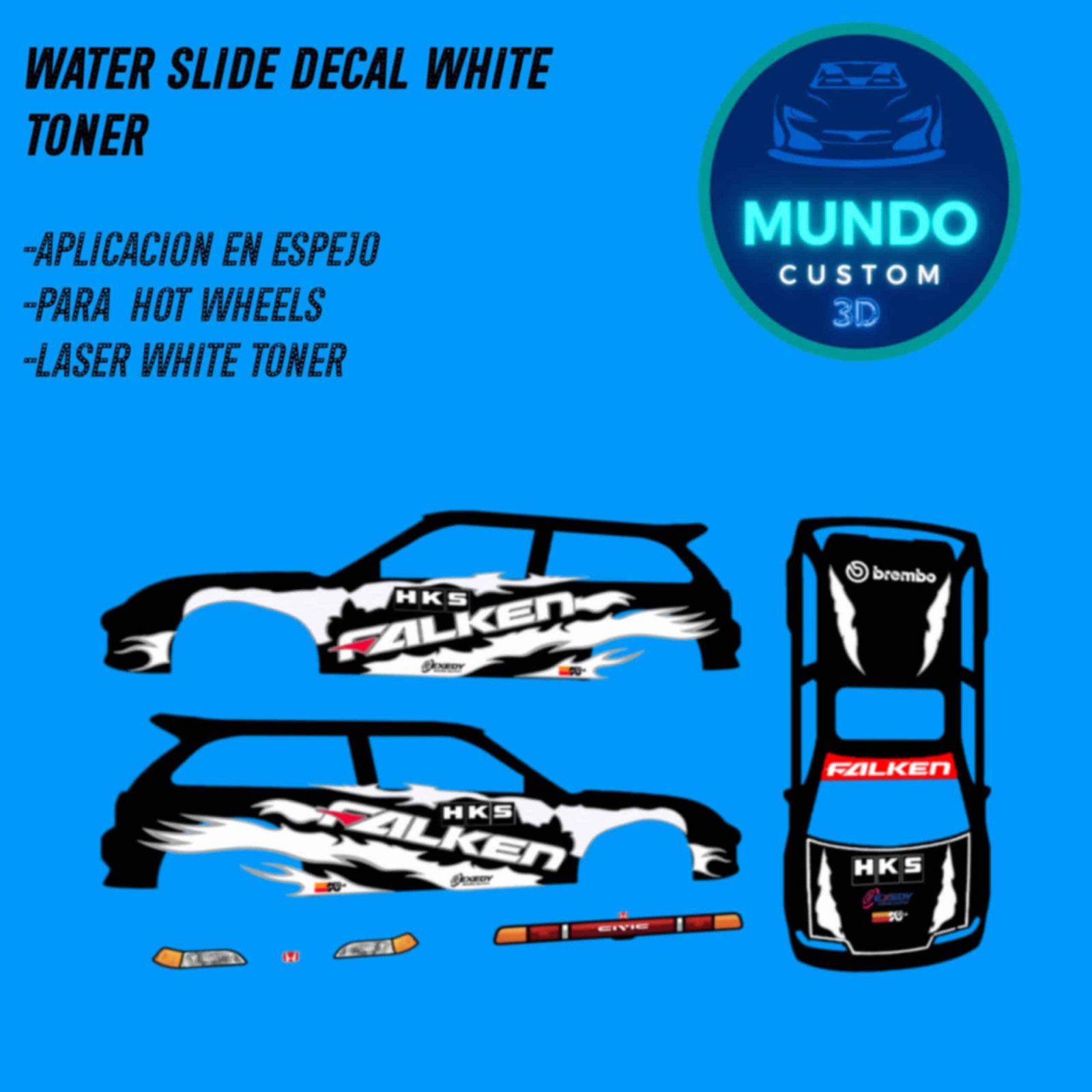Calcas Decal Falkon Tinta Blanca para Honda Civic EF Hot Wheels 1/64 – Custom Diecast