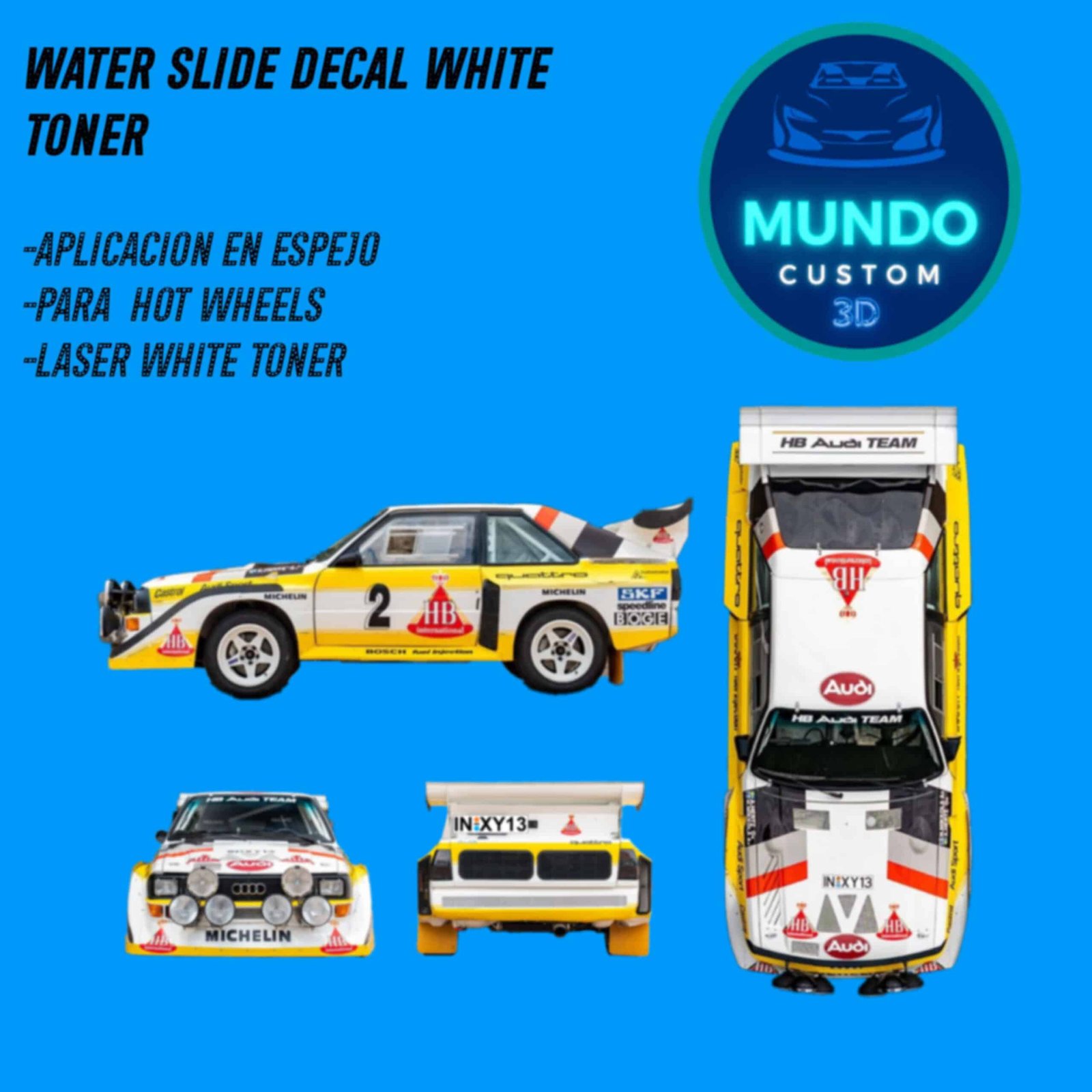 Decals Waterslide Audi Sport Quattro S1 Tinta Blanca Hot wheels (1:64) – Edición Rally Grupo B
